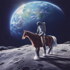 DINO sample for the prompt: an astronaut riding a horse on the surface of the moon, Earth rising in the background