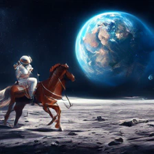 SigLIP2 sample for the prompt: an astronaut riding a horse on the surface of the moon, Earth rising in the background