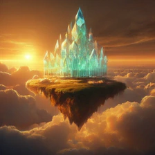 DINO sample for the prompt: a crystal castle on a floating island above the clouds at golden hour, matte painting