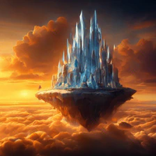 SigLIP2 sample for the prompt: a crystal castle on a floating island above the clouds at golden hour, matte painting