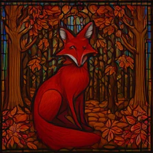 DINO sample for the prompt: a stained-glass window depicting a red fox in an autumn forest