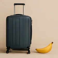 SigLIP2 sample for the prompt: a photo of a suitcase left of a banana
