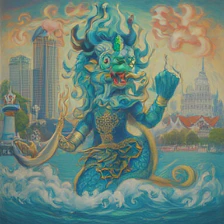 DINO sample for the WISE prompt: A mythical creature embodying Singapore's origins