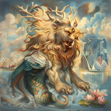 SigLIP2 sample for the WISE prompt: A mythical creature embodying Singapore's origins